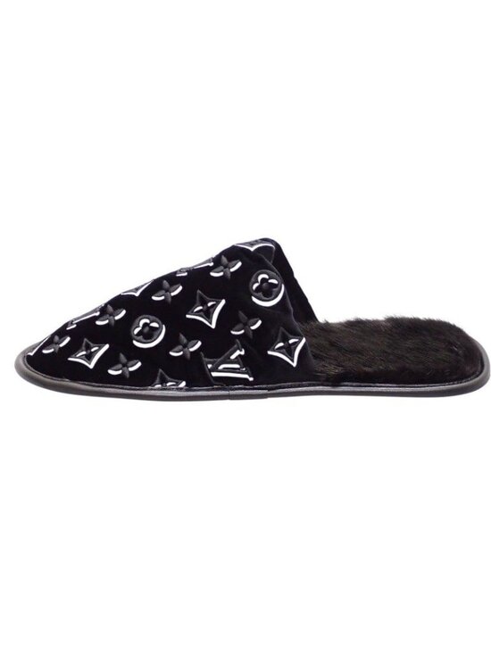 Louis Vuitton LV Suit Line Mules Slippers Room Shoes 42 Velvet Mink Black main image 9